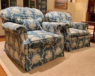 Item 98:  (2) Down swivel chairs - there is some fading on the upholstery on these chairs - 35"l x 30.5"w x 33.5"h:  $650/Pair  
