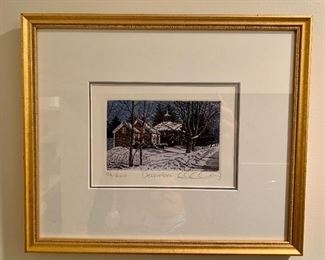 Item 125:  Carol Collette "December" Colorized Etching - the pictures do not do these justice! (96/900) - 13" x 11":  $90