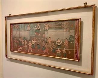 Item 126:  Asian scene - painted paper on wood - 33" x 18":  $245