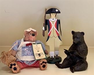 Item 147:  Lot of 2 bears and a soldier:  $24                                       Heavy Book reading bear - 4.5": 