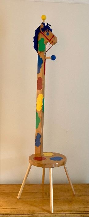 Item 335:  Painted giraffe clothing tree and stool - 53.5":  $28