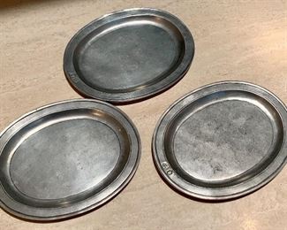 Item 168:  (3) Cosi Tabellini  oval bedside pewter trays - 7.75" x 6":  Set of 3 - $58