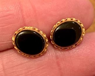 Item 225:  14K (Tested) and onyx earrings: $85 