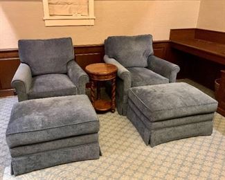 Item 200:  (2) A. Rudin chairs with (2) ottomans:  $525 each set (1 CHAIR & OTTOMAN SOLD)                                                                                      Chairs - 31.5"l x 28.5"w x 32"h                                                                  Ottoman - 29.5"l x 22"w x 16"h