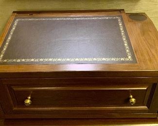 Item 202:  Custom Built Lectern/Standing Desk Top with gold gilt edge leather surface - 31"l x 18"w x 16"h:  $445