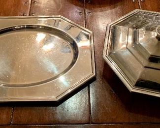 Item 429:  (2) Jean Couzon serving pieces (Made in France):  $22                                                                                                             Platter - 15" x 10"                                                                                                Covered bowl - 6"  