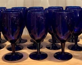 Item 308:  (17) Cobalt blue wine goblets:  $36