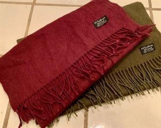 Item 329:  Cashmere and Wool - one red and one olive green scarf:  $20