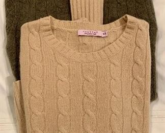 Item 401:  One olive Ralph Lauren and one Calypso St. Barth cream cashmere sweaters- super small:  $15