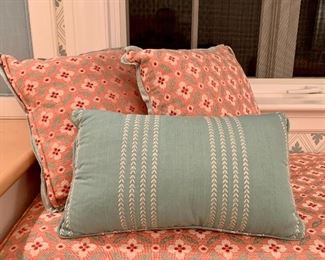 Item 420:  (3) Down pillows (We have 2 sets!):  $80/Each                                    Pink floral - 16" x 16"                                                                                           Turquoise - 19 x 10.5