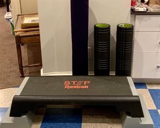 Item 263:  Reebok Step:  $46 (SOLD)                                                                Item 264:  (3) Assorted foam rollers:  $14/Each ONE SMALL SOLD