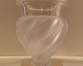 Lalique France Swirl Ermenonville footed crystal Frosted Glass Vase: $75