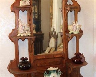 62 - Victorian Walnut etagere with White Marble Insert and Carved Crown, 95T, 52W, 17D