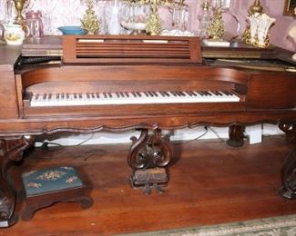 81 - Rosewood square grand piano, plays well, 38.5   in. T, 83 in. W, 42 in. D.