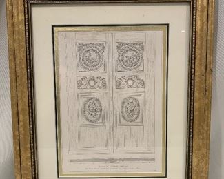 $60 each - Framed and matted doorframe architectural print #1; 17”H x 14”W