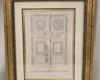 Framed and matted doorframe architectural print #3; 17”H x 14”
