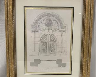 Framed and matted doorframe architectural print #4; 17” H x 14”W