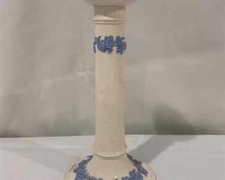 $30; Wedgwood jasperware candleholder.  White with blue. 10”H x 5”base.