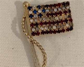 $10; Fashion American flag rhinestone pin; approx 2” H