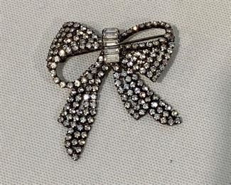 $20; Vintage rhinestone encrusted bow pin; approx 2.5” wide