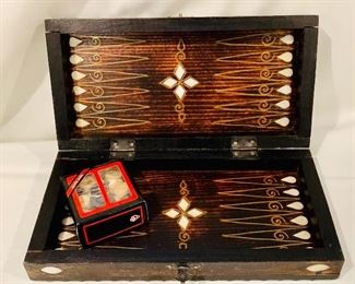 $60; Wooden backgammon set