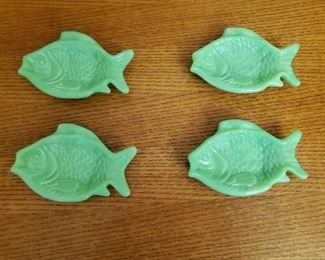 $20 - Four Green Glass Fish - Set of 4, each is 5" W