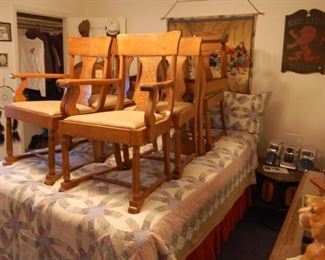 8 vintage dining room chairs, another quilt