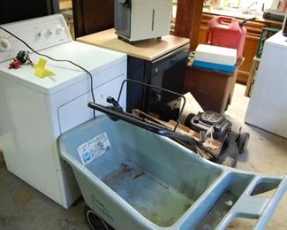 Dryer and yard cart and a dish washer