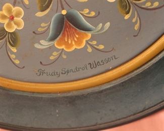 Rosemaling set 3 plates, Trudy Sondrol Wasson Norwegian oil, museum quality