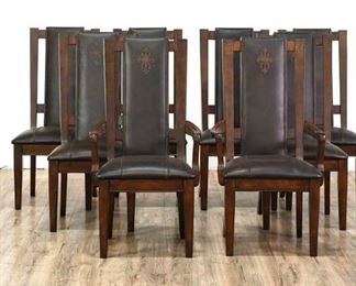 Set Of 8 Dark Glossy Leather Seat Dining Chairs