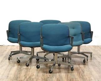 Soft Blue Office Chairs On Wheels, Set Of 6