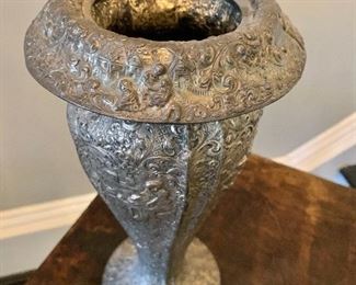 $40 - Antique silverplate repousse vase (Barbour Silver Co.); 12 1/2 in. (H) x 6 in. (W, at widest point)