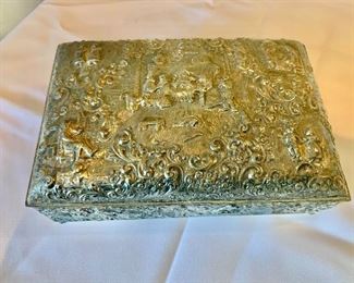 $40 - Vintage decorative repousse box #1  (Barbour Silver Co.); 2 in. (H) x 8 1/2 in. (L) x 5 1/2 in. (W)