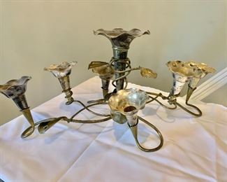 $220 - C&M electoplate seven candle table decoration with brass base; 10 in. (H) x 23 in. (W) x 11 in. (depth)