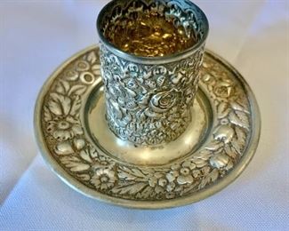 $295 - Tiffany & Co. sterling silver repousse holder; 1 3/4 in. (H) x 3 3/4 in. (diameter) 