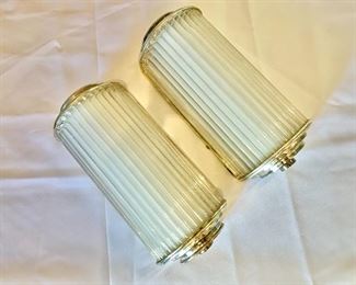 $295 - Pair of vintage art deco fluted, pillar wall sconces ; 11 in. (L) x 5in. (W) x 4 in. (depth)
