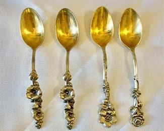 $35; Four vintage sterling silver souvenir demitasse spoons;  engraved "ball masque;" 1950s; each 4 in. (L)