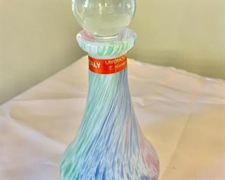 $40 - Murano decorative (swirl pattern) crystal decanter with stopper; 7 in (H) x 3 in. (W, base)