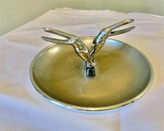 $20 - Vintage/MCM chrome toucan ashtray; Made in USA; 2 1/2 in. (H) x 5 1/2 in. (diameter)