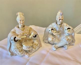 $175 - Pair of vintage porcelain nodder figures with weighted and bobbled heads, hands, and arms (Ardalt, Japan); 6 1/2 in. H) x 7 in. (W) x 6 1/2 in. (depth); each in good condition