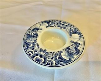 $20 - Delft porcelain candleholder; 1 1/4 in. H) x 3 3/4 in. (diameter)