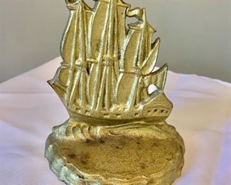 $20 - Brass ship doorstop or single bookend;  6 1/4 in. (H) x 5 1/2 in.  (W) x 2 1/4 in. (depth)