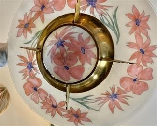 $350 - Loetz handpainted and signed glass ceiling lamp; 18 in. (diameter) x 14 in. (drop from ceiling)