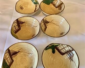 $20; Six handpainted ceramic rice bowls, unmarked; 2 in. (H) x 4 1/2 in (diameter); good condition