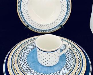 $95; Villeroy and Boch place setting; ONE available; Villeroy and Boch "Perpignan" pattern; dinner plate (10 1/2 in. diameter); dessert plate (8 1/2 in. diameter); bowl (9 1/2 in. diameter) and  mug/saucer; NOTE: CHARGER SOLD SEPARATELY