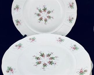 $195; Thun, Made in Czechoslovakia dinner service; "Springtime" pattern; eight dinner plates (10 in. diameter);  8 cups and saucers; eight salad/dessert plates (6 in. diameter); creamer 4 1/2 in. (H); covered sugar bowl 4 1/2 in. (H); coffee pot 9 in. (H); 8 shallow soup bowls (8 in. diameter x 1 in. deep); 1 serving bowl (9 in. diameter x 2 in. H); 1 large serving plate (12 in. diameter); sauceboat (7 in. diameter x 3 in. H)
