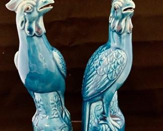 $75; Pair of Chinese blue bird table or mantle decorations; approx. 8 in. (H) x 2 1/2 in. (W)
