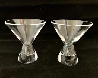 $70; Pair of vintage Steuben crystal teardrop cocktail/martini glasses; 4 in. (H) x 3 1/2 in. (W, lip)
