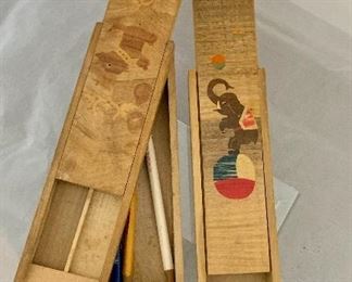 Detail, open pencil boxes