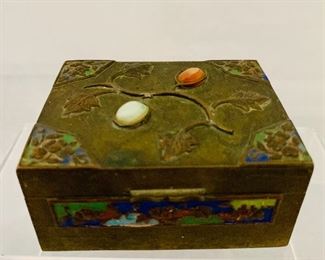 $30; Decorative box with stone and enamel ornamentation; 1 1/2 in. (H) x 3 1/4 in. (L) x 2 1/2 in. (W)